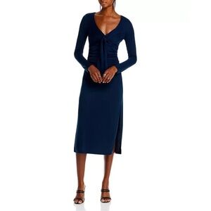 Cinq à Sept Brenna Jersey Tie Front Midi Dress Women's 00 Peacock Blue Side Slit